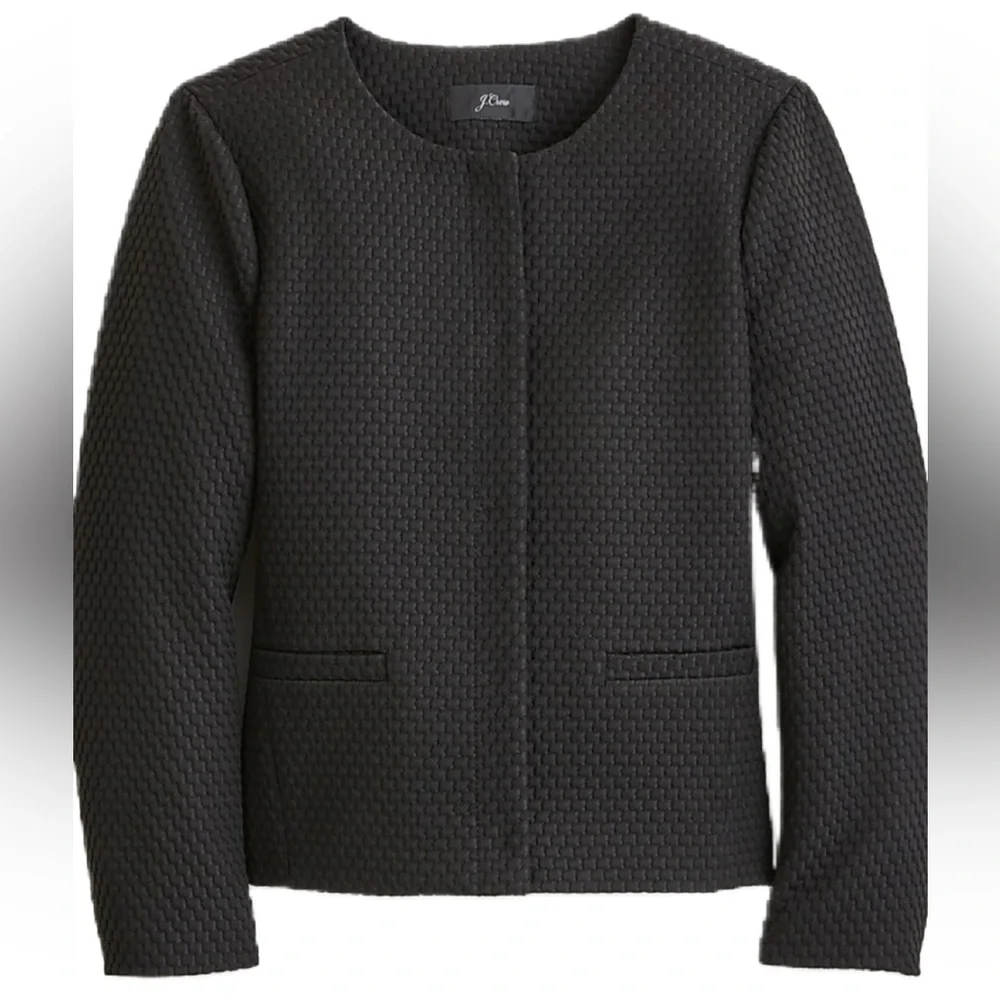 J.CREW Women Size 12 Black Matelasse Textured Collarless Portfolio Jacket Blazer